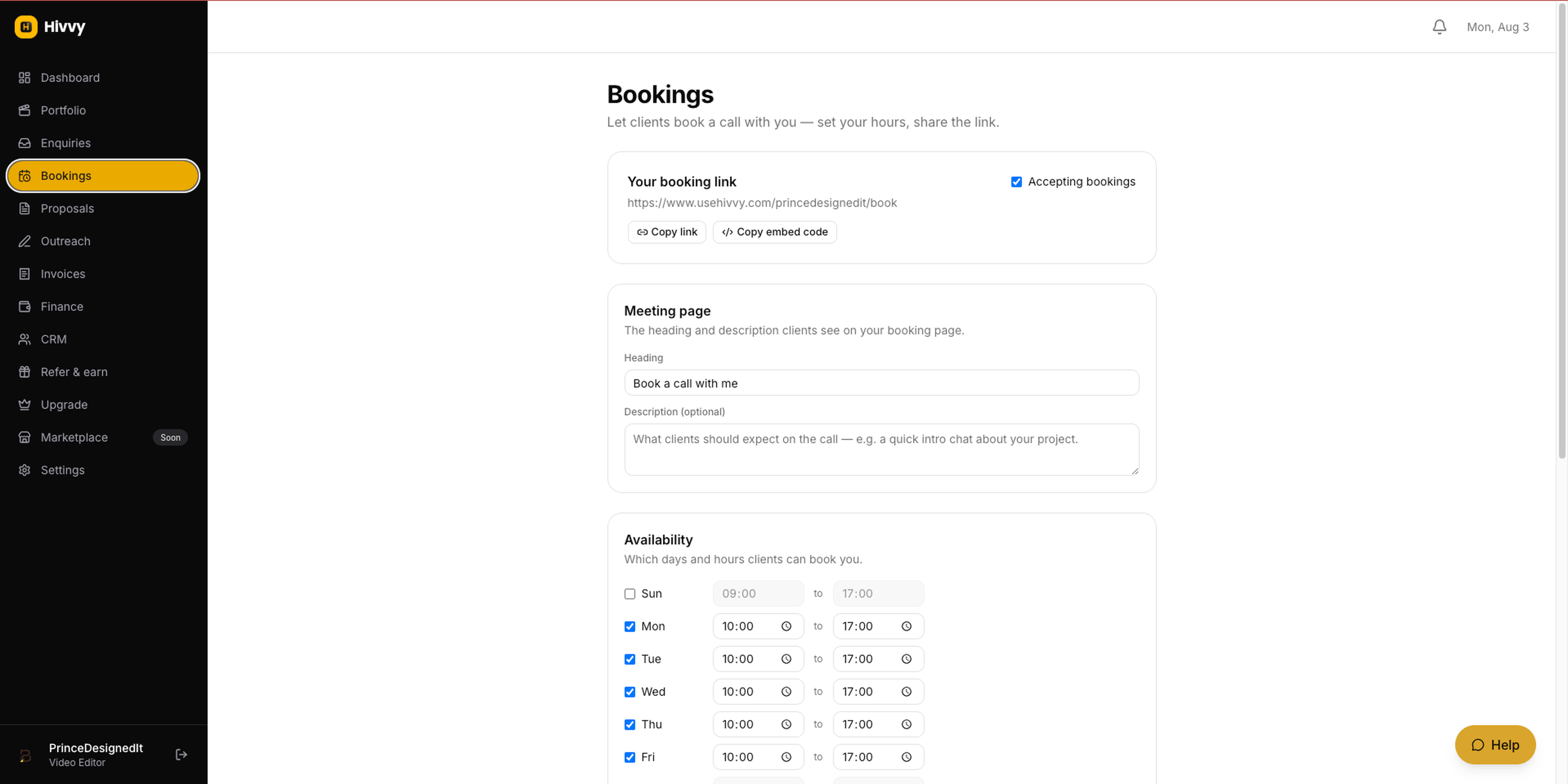 Hivvy — Bookings