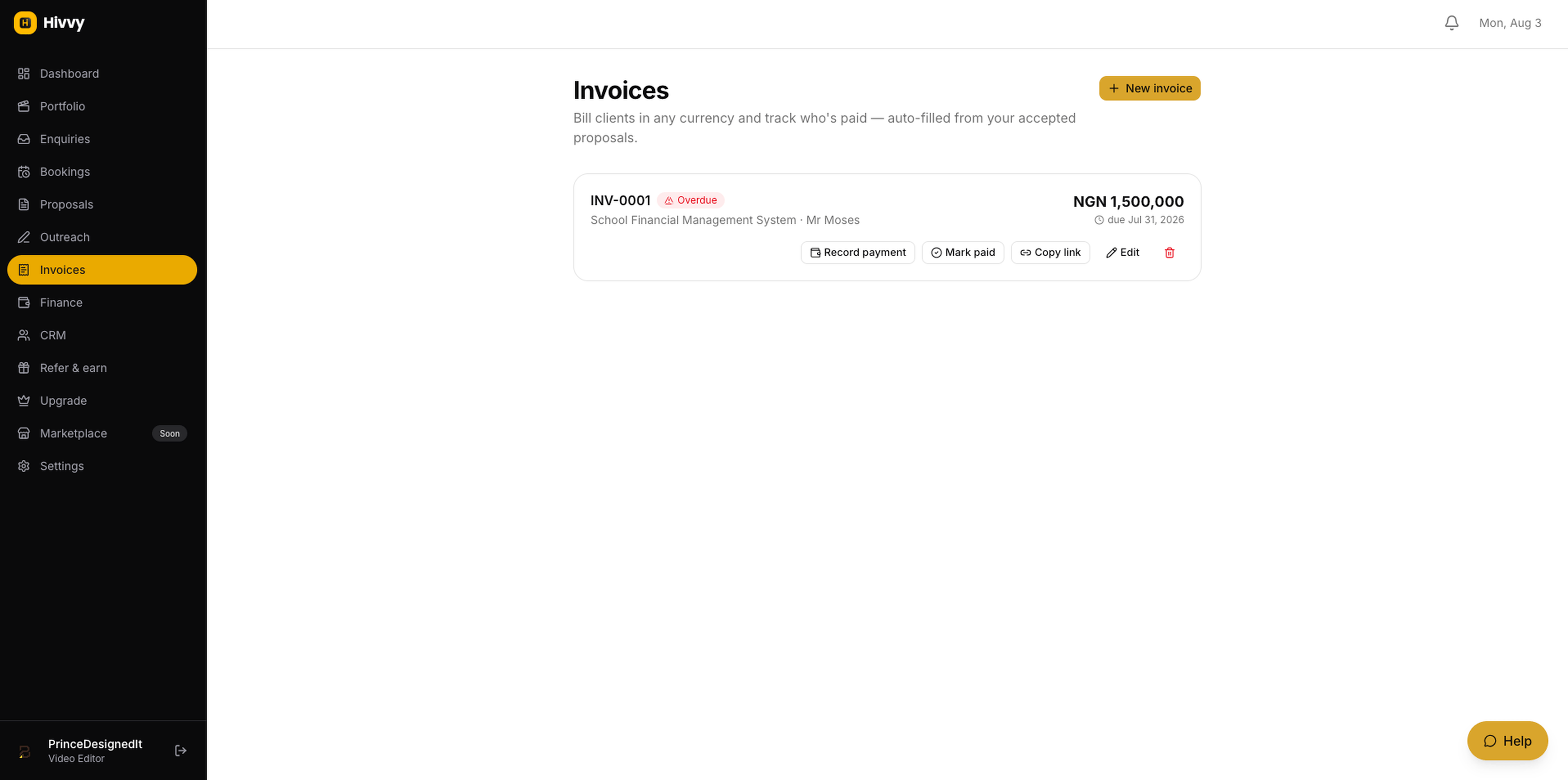 Hivvy — Invoices