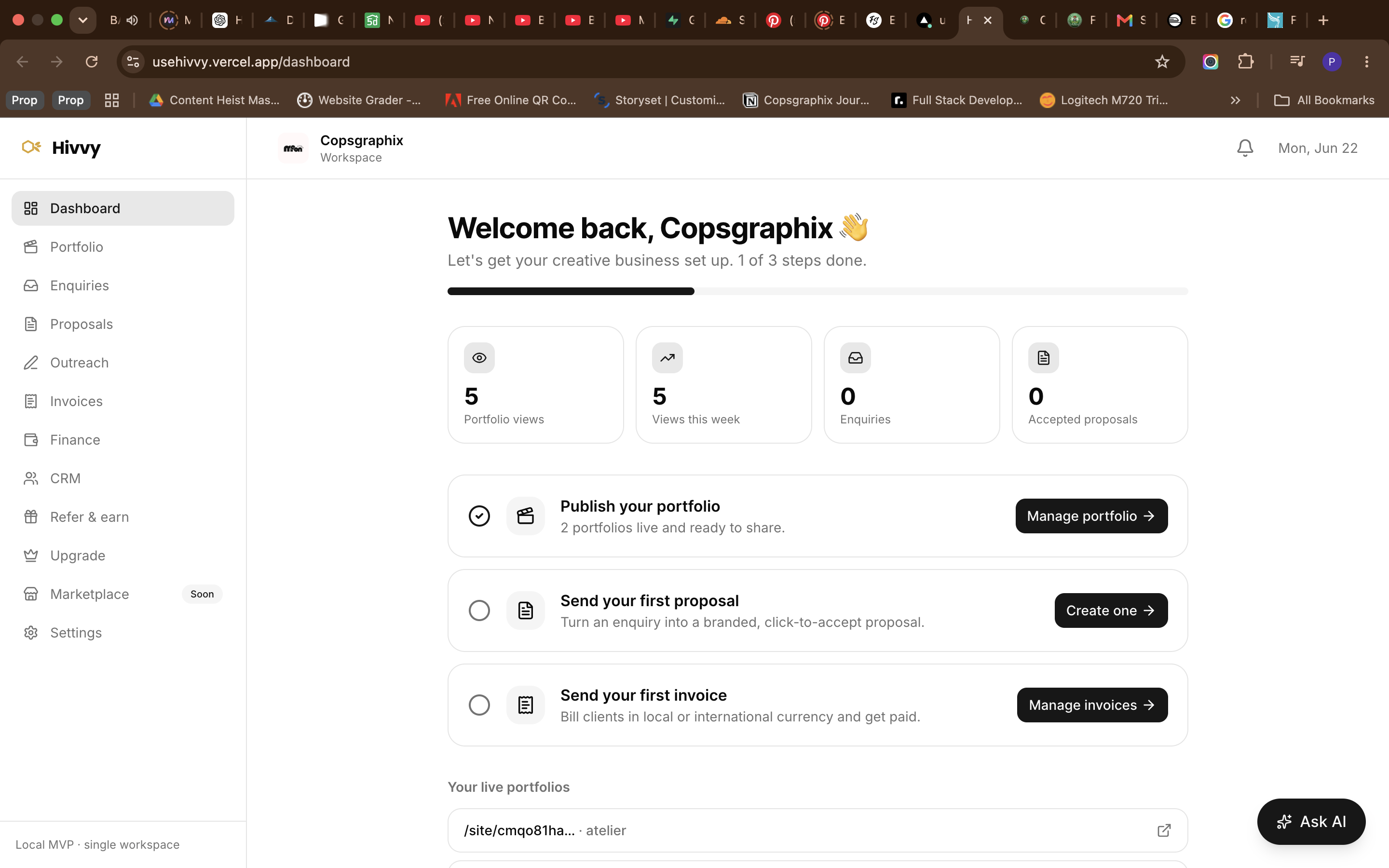 The Hivvy dashboard